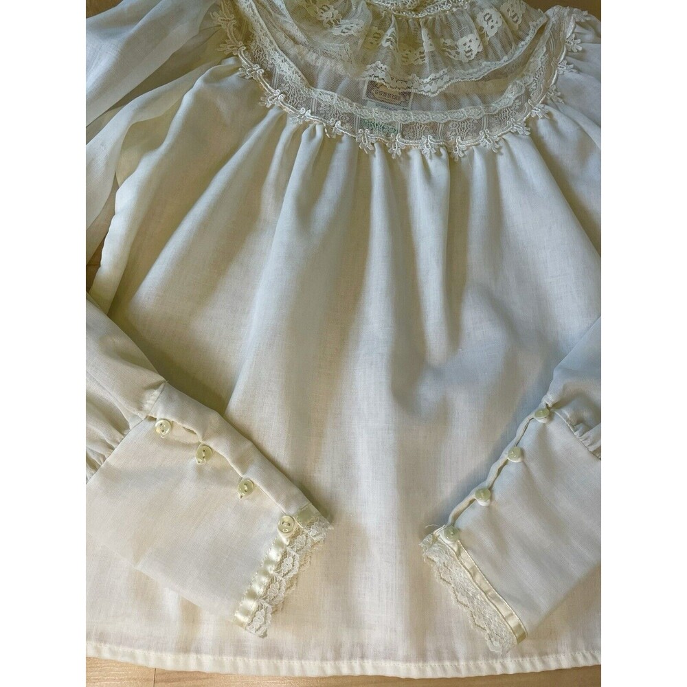 VTG Gunne Sax Blouse Top Victorian 70s Jessica’s Gunnies Ivory Cream Size 13 M/L - Picture 6 of 12